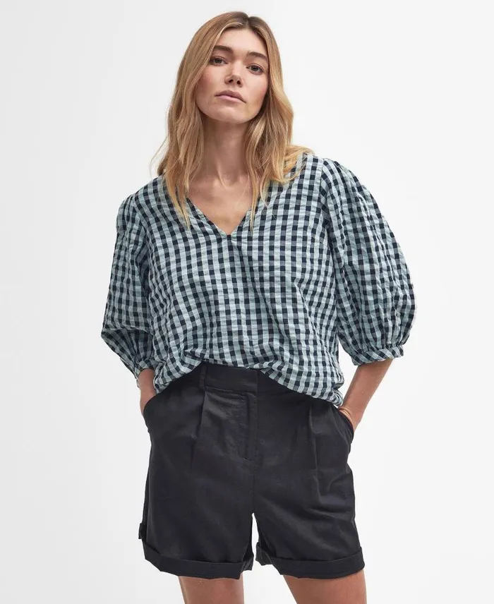 Abigail Gingham Blouse Blue Haze Gingham Women Barbour Shirts and Blouses