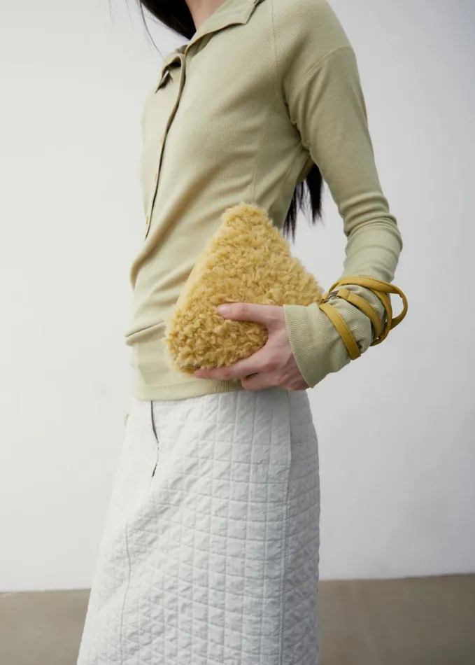 Accessories Women The Frankie Shop Low Classic Fur Triangle PopUp Bag 8211 Yellow