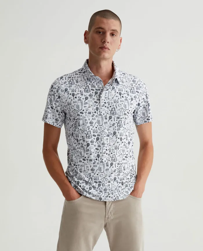 AG Jeans Polos Men Bryce Polo SPORTS DOODLE WHITE
