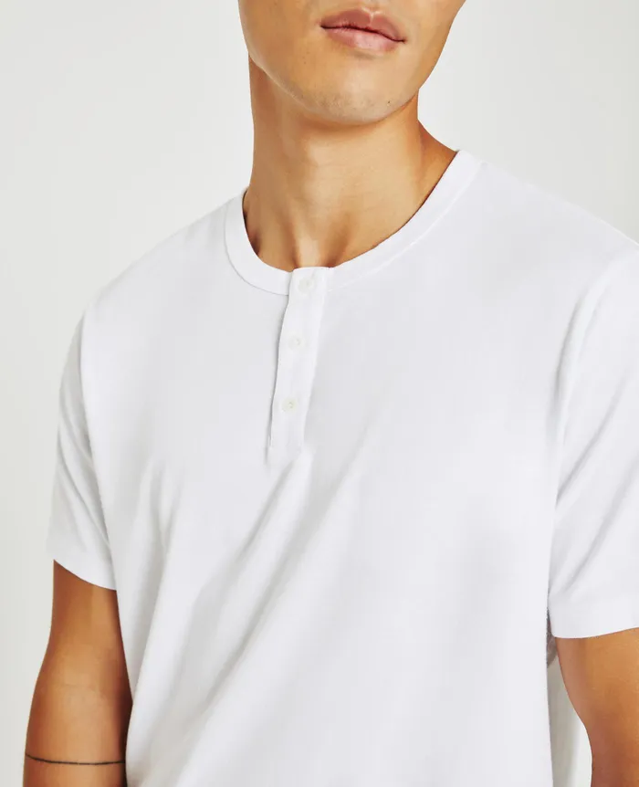 AG Jeans Tees Men Bryce Short Sleeve Henley TRUE WHITE