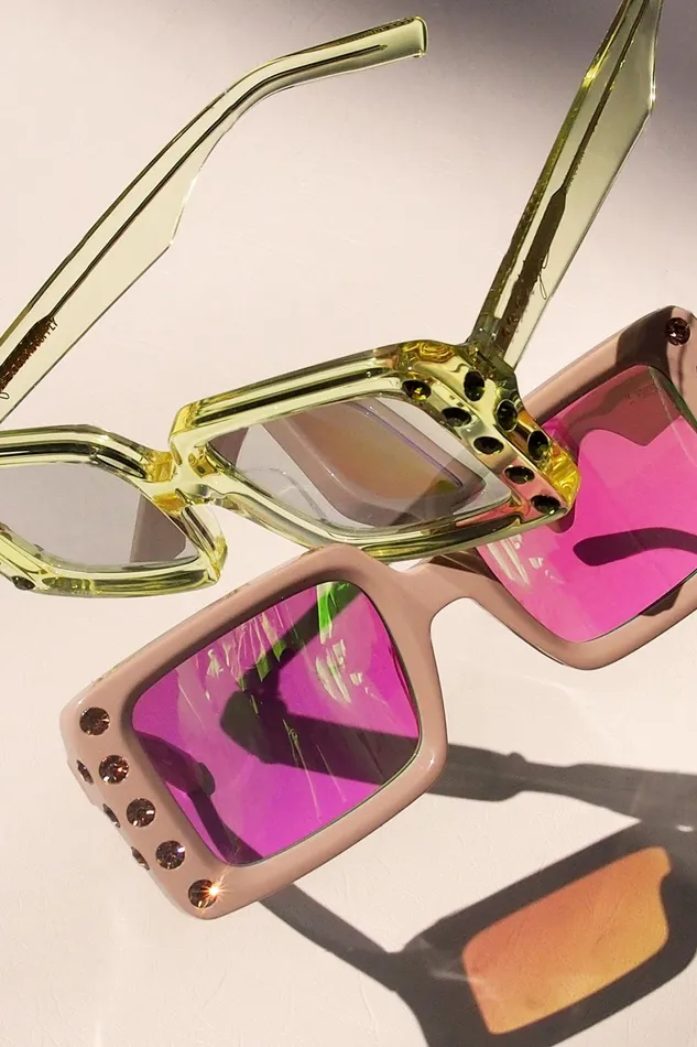 Aje Aje X Local Supply The Square Embellished Sunglasses Citrus Women Sunglasses