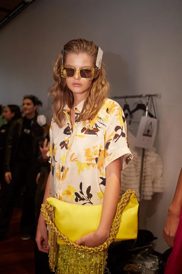 Aje Aje X Local Supply The Square Embellished Sunglasses Citrus Women Sunglasses