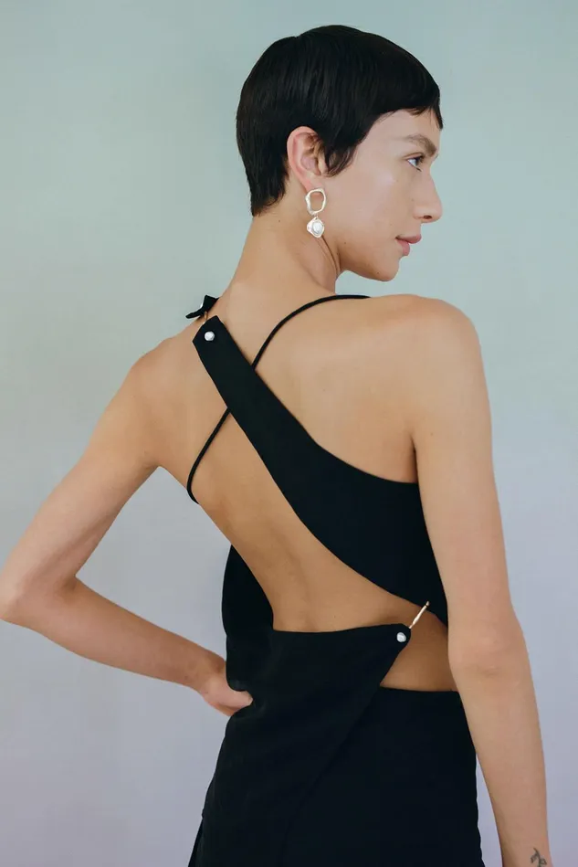 Aje Allure Asymmetric Draped Cami Black Women Tops