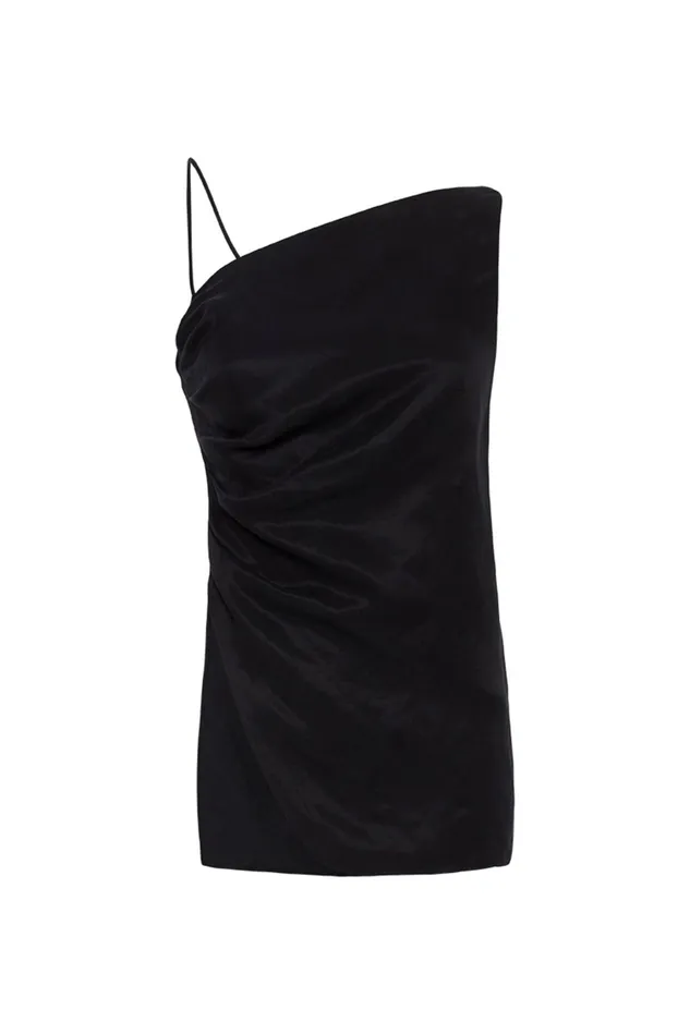 Aje Allure Asymmetric Draped Cami Black Women Tops