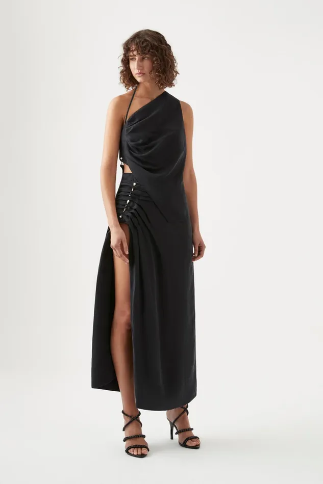 Aje Allure Asymmetric Draped Cami Black Women Tops
