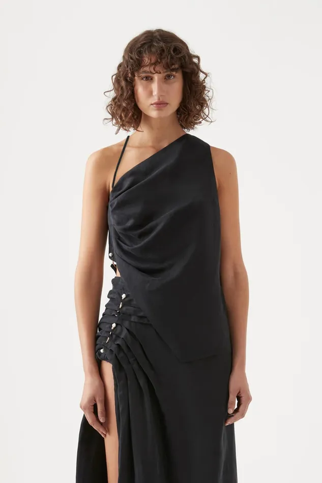 Aje Allure Asymmetric Draped Cami Black Women Tops