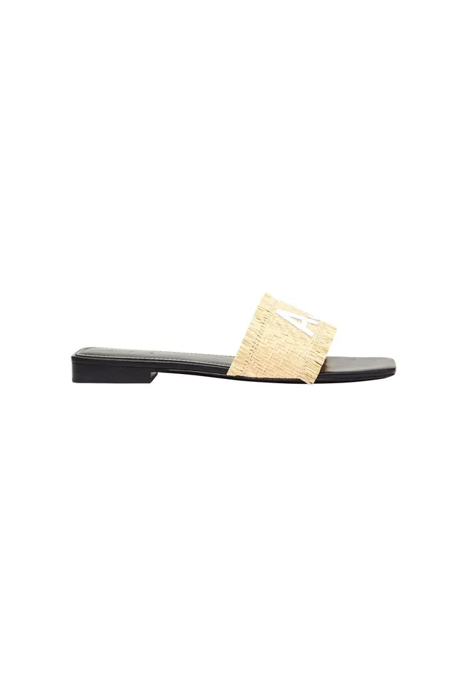 Aje Aurora Raffia Logo Flat Sandal Naturalblack Women Shoes