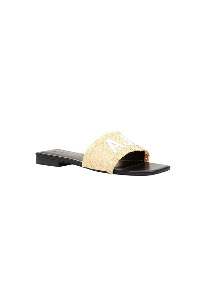 Aje Aurora Raffia Logo Flat Sandal Naturalblack Women Shoes