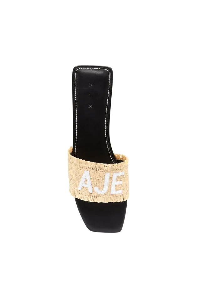 Aje Aurora Raffia Logo Flat Sandal Naturalblack Women Shoes