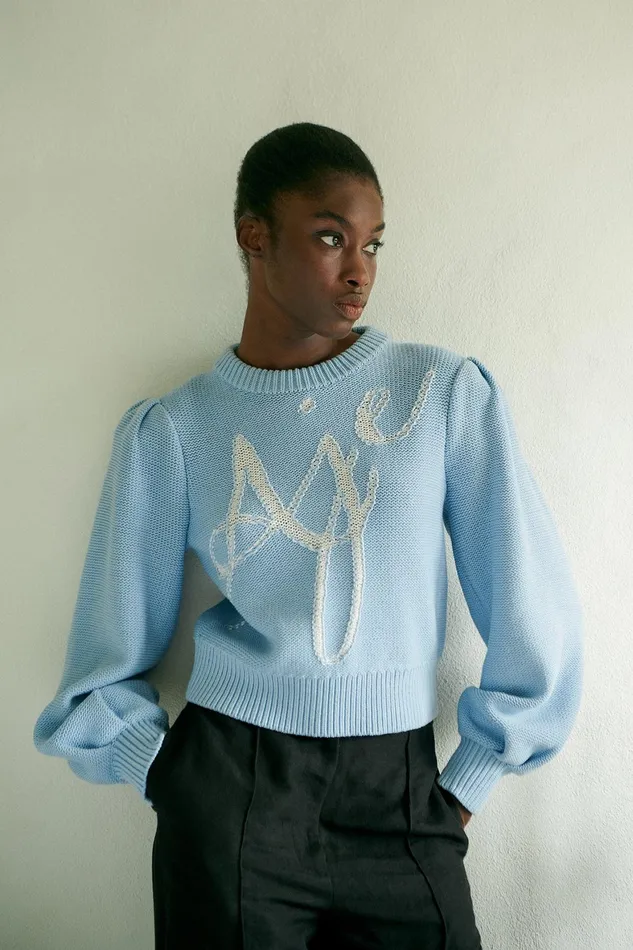 Aje Betsy Logo Jumper Light Sky Blueivory Women Knitwear and Jumpers