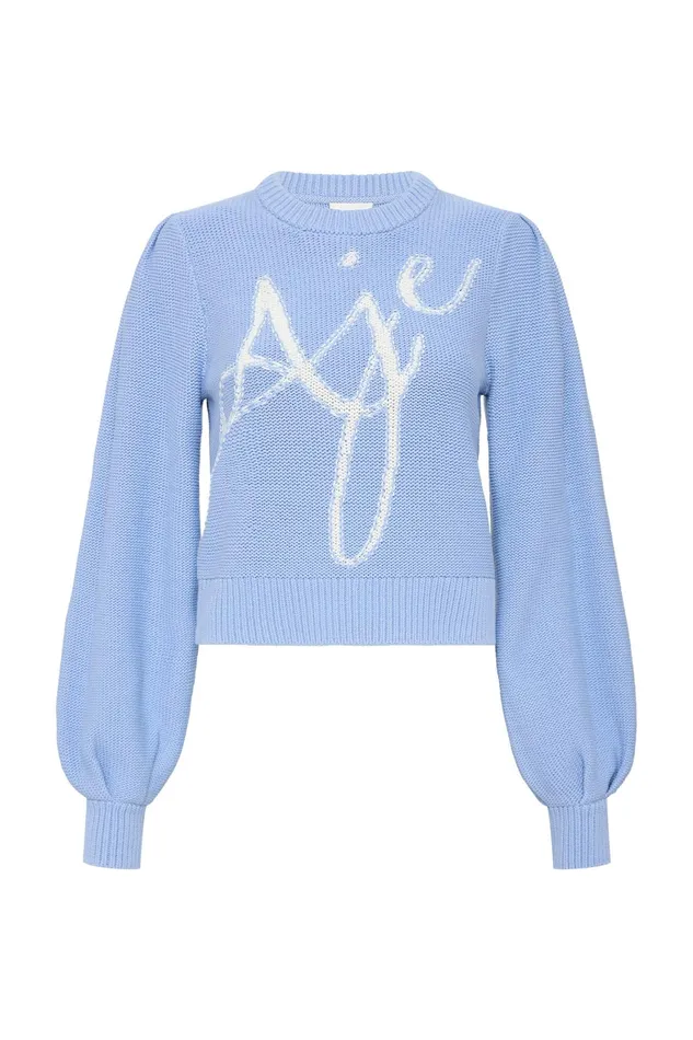 Aje Betsy Logo Jumper Light Sky Blueivory Women Knitwear and Jumpers