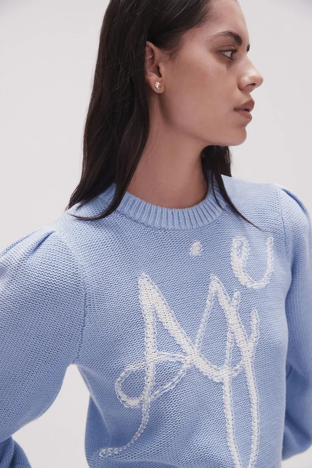 Aje Betsy Logo Jumper Light Sky Blueivory Women Knitwear and Jumpers