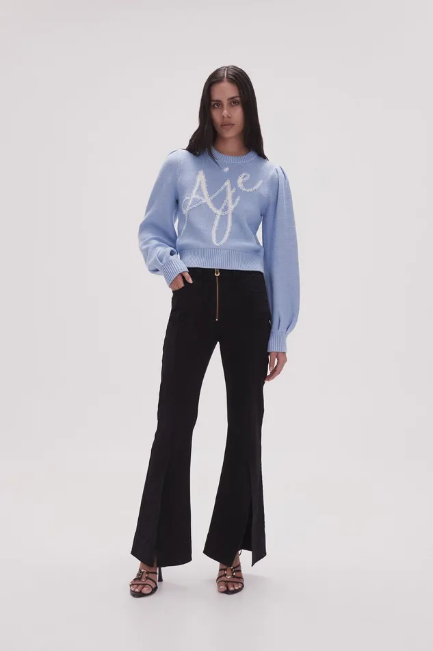Aje Betsy Logo Jumper Light Sky Blueivory Women Knitwear and Jumpers