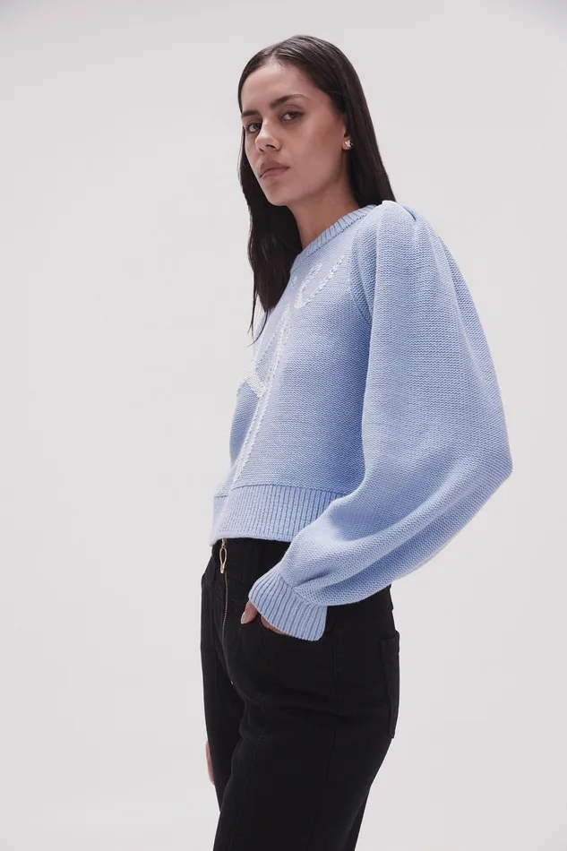 Aje Betsy Logo Jumper Light Sky Blueivory Women Knitwear and Jumpers