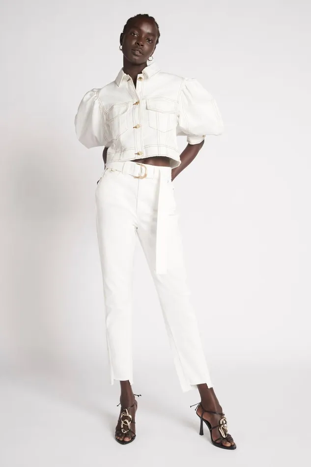 Aje Bianca Denim Belted Jean White Women Pants