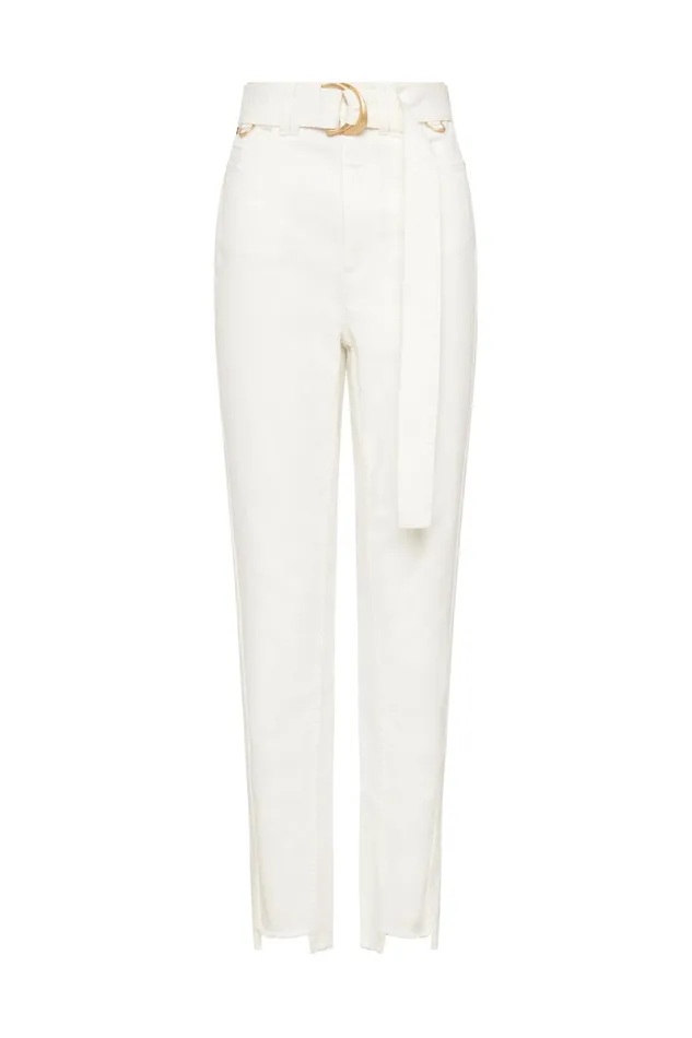 Aje Bianca Denim Belted Jean White Women Pants