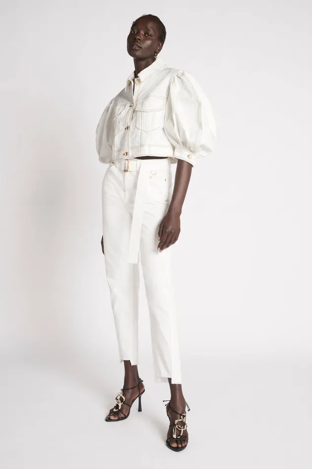 Aje Bianca Denim Belted Jean White Women Pants