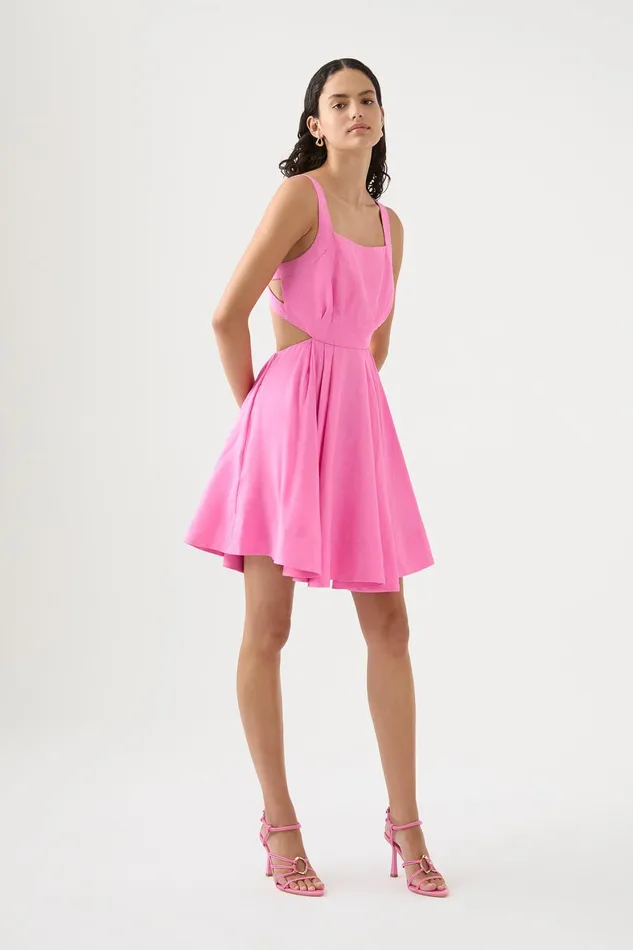 Aje Clara Tie Back Mini Dress Protea Pink Women Dresses