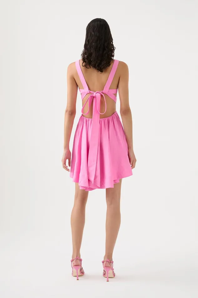 Aje Clara Tie Back Mini Dress Protea Pink Women Dresses