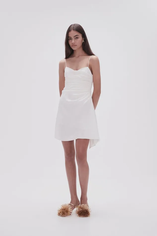 Aje Clarice Draped Mini Slip Dress Ivory Women Dresses