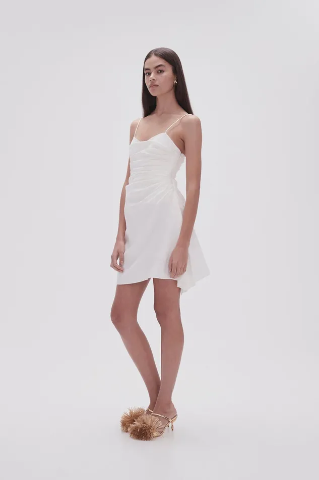 Aje Clarice Draped Mini Slip Dress Ivory Women Dresses