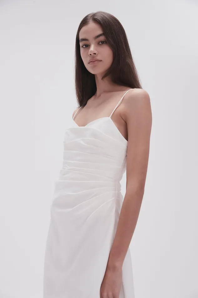 Aje Clarice Draped Mini Slip Dress Ivory Women Dresses