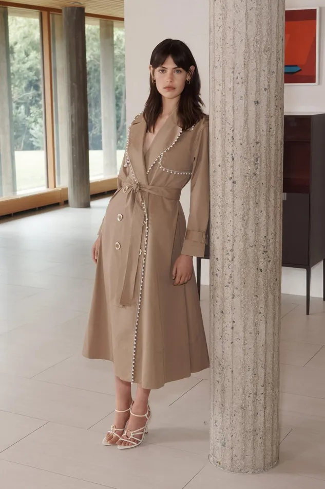 Aje Constellation Pearl Trim Coat Taupe Grey Women Blazers Jackets and Coats