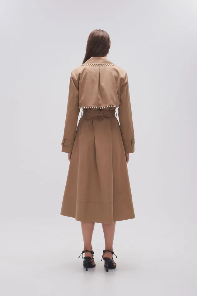 Aje Constellation Pearl Trim Coat Taupe Grey Women Blazers Jackets and Coats