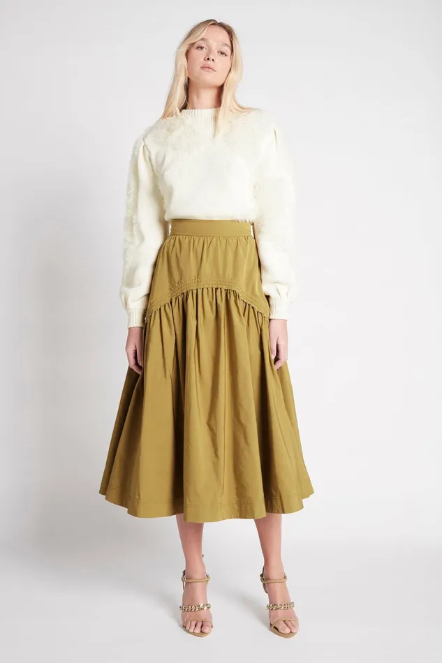 Aje Cosmos Drawstring Midi Skirt Olive Green Women Skirts