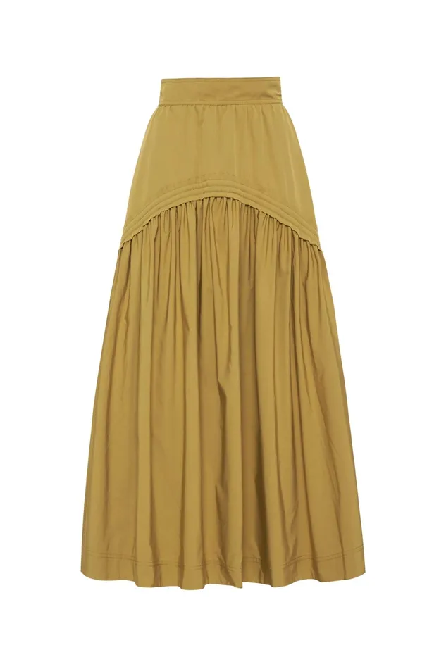 Aje Cosmos Drawstring Midi Skirt Olive Green Women Skirts