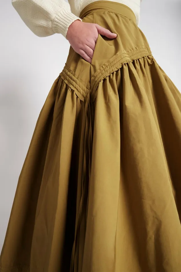 Aje Cosmos Drawstring Midi Skirt Olive Green Women Skirts