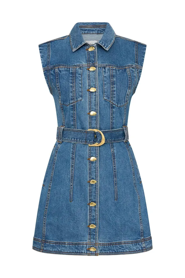 Aje Darcie Denim Mini Dress 90039s Wash Women Denim