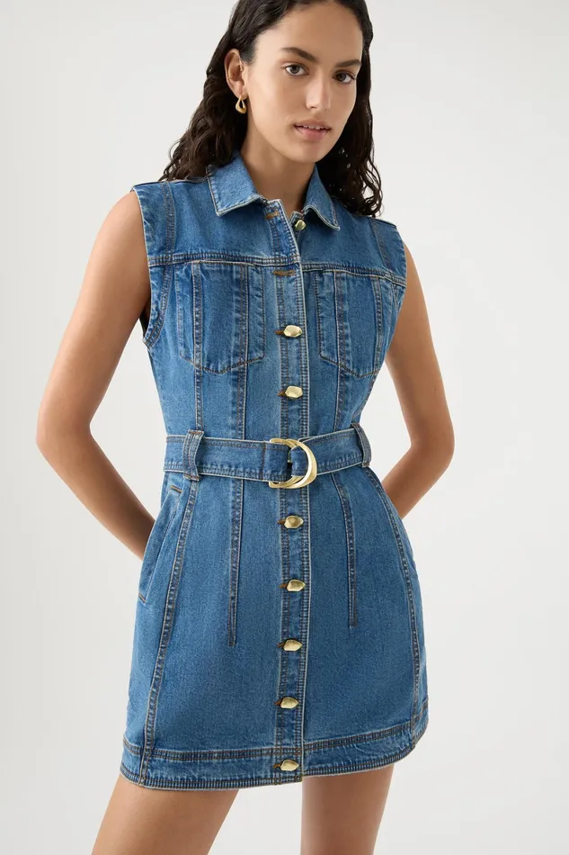 Aje Darcie Denim Mini Dress 90039s Wash Women Denim