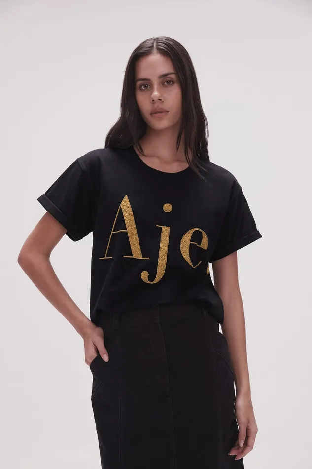 Aje Ella Embellished Logo Tee Blackgold Women Tees