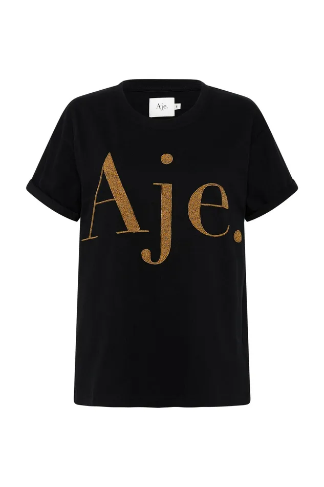Aje Ella Embellished Logo Tee Blackgold Women Tees