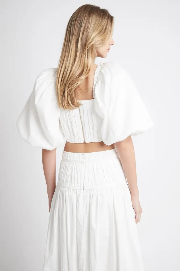 Aje Enamour Puff Sleeve Cropped Top Ivory Women Tops