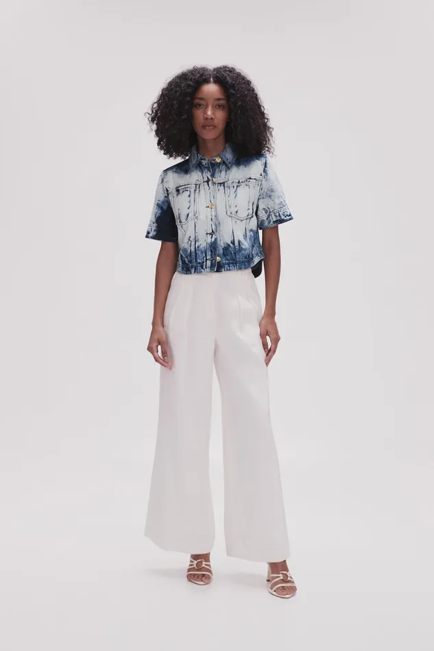 Aje Enigma Denim Cropped Shirt Tie Dye Indigo Women Denim