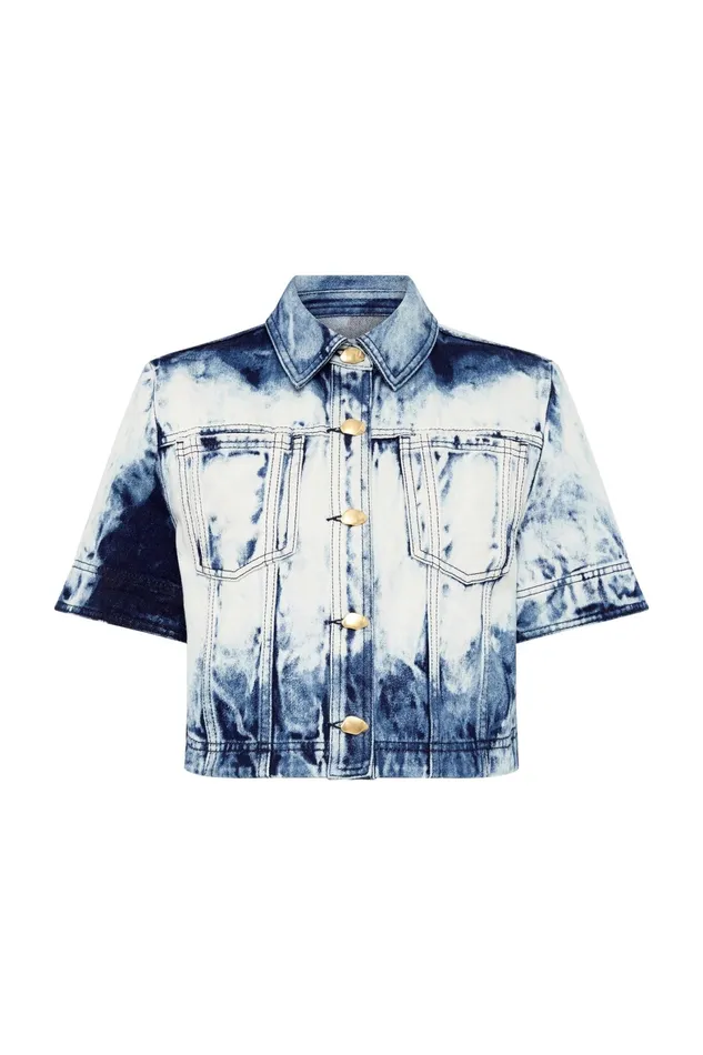 Aje Enigma Denim Cropped Shirt Tie Dye Indigo Women Denim