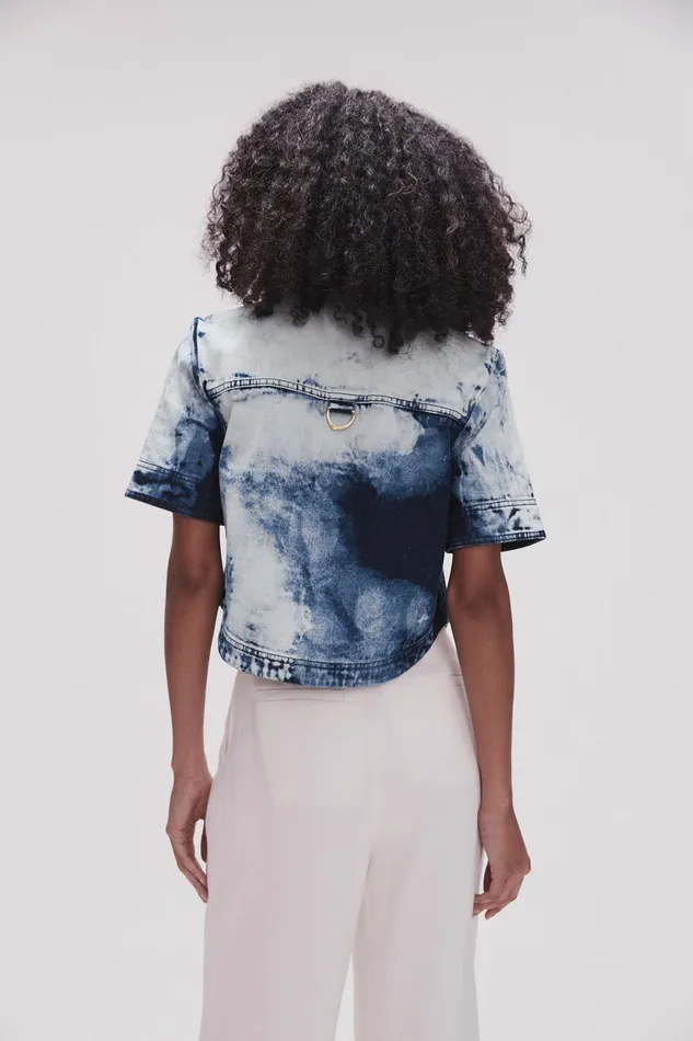 Aje Enigma Denim Cropped Shirt Tie Dye Indigo Women Denim