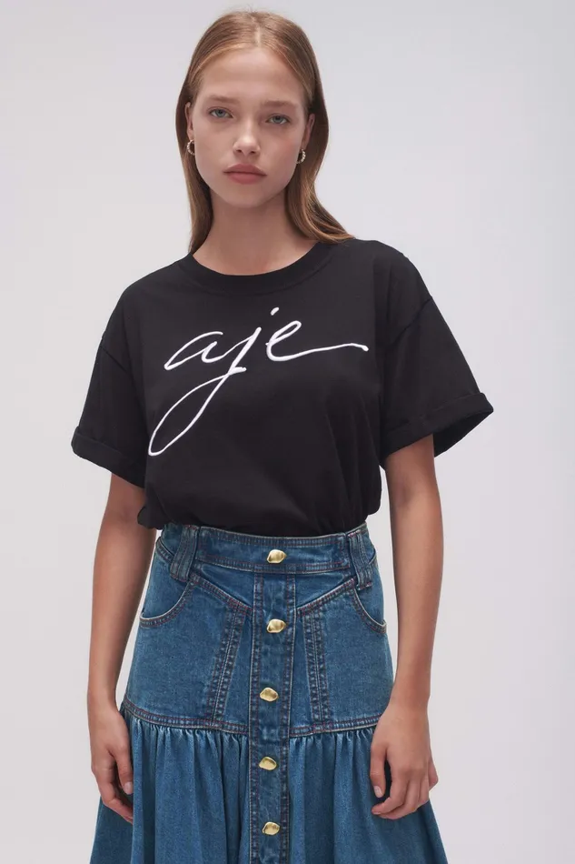 Aje Enya Embellished Boyfriend Tee Blackwhite Women Tees