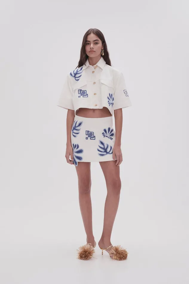 Aje Esprit Embroidered Mini Skirt Ivoryblue Women Skirts