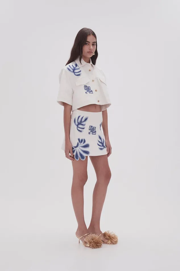Aje Esprit Embroidered Mini Skirt Ivoryblue Women Skirts