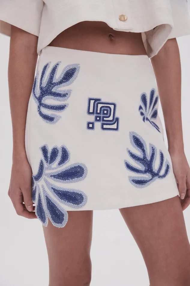Aje Esprit Embroidered Mini Skirt Ivoryblue Women Skirts