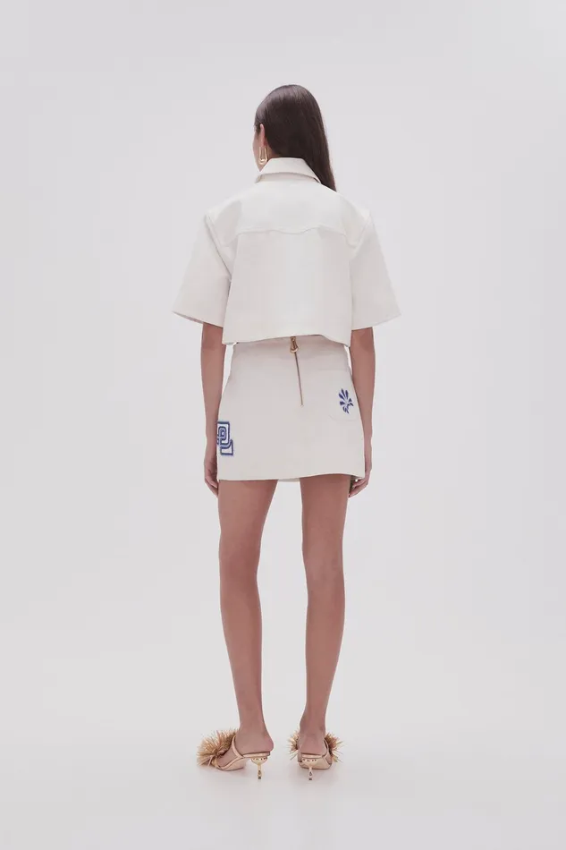 Aje Esprit Embroidered Mini Skirt Ivoryblue Women Skirts