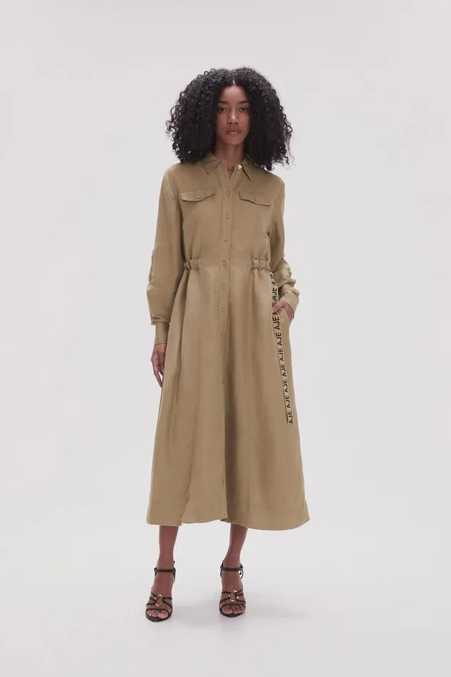 Aje Eternal Logo Midi Dress Desert Khaki Women Dresses