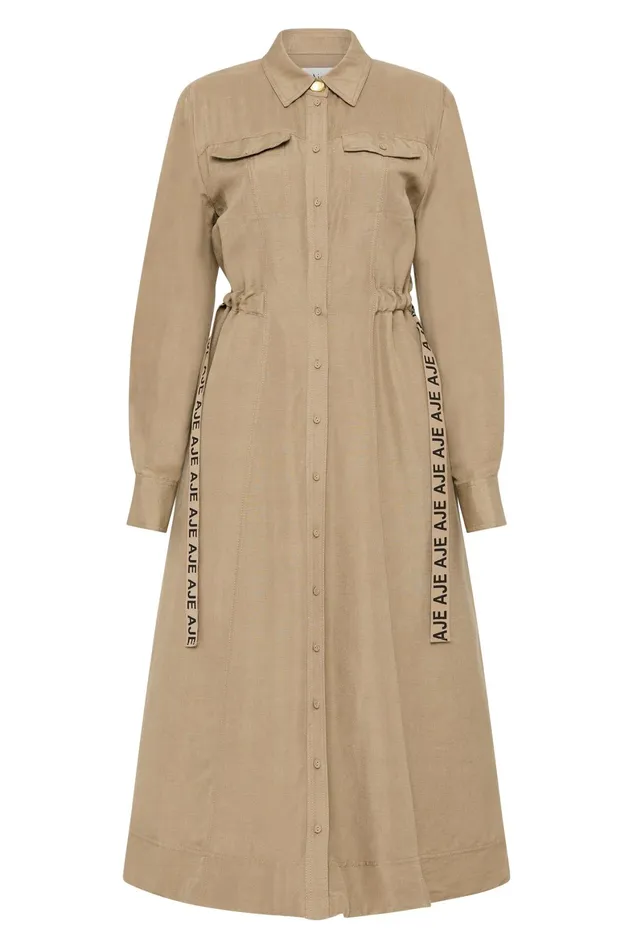 Aje Eternal Logo Midi Dress Desert Khaki Women Dresses