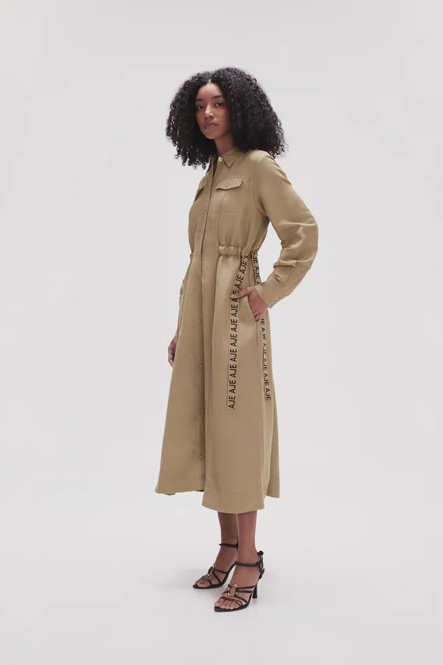 Aje Eternal Logo Midi Dress Desert Khaki Women Dresses