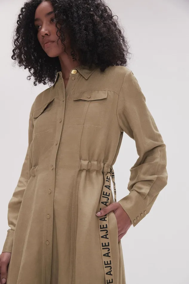 Aje Eternal Logo Midi Dress Desert Khaki Women Dresses