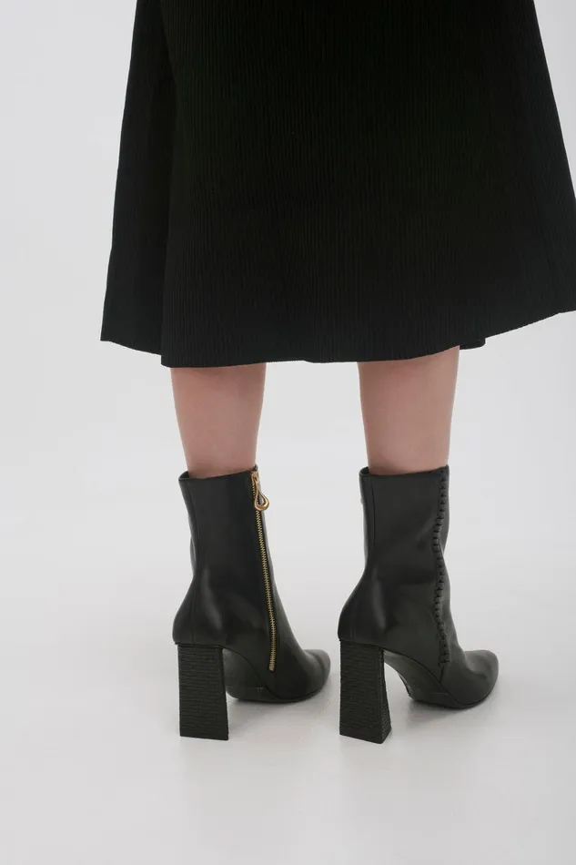 Aje Ether Whipstitch Short Boot Black Women Leather