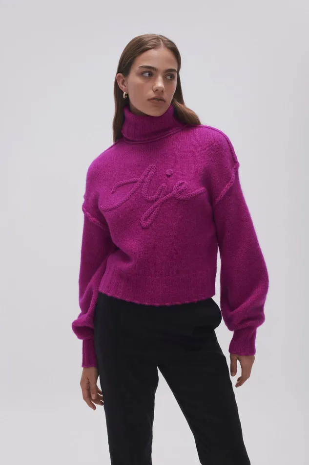 Aje Evita Balloon Sleeve Jumper Plum Purple Women Knitwear and Jumpers